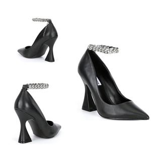 Steve Madden Womens Zippy Bell-Heel Chaine Black Leather 8M